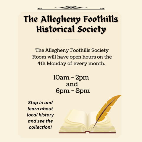 The Allegheny Foothills Historical Society Room Open Hours